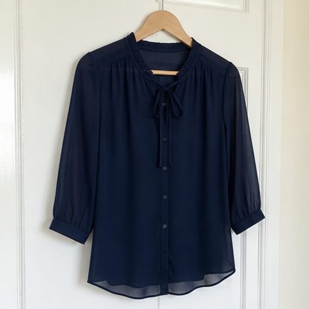 Navy Lace Trim Top